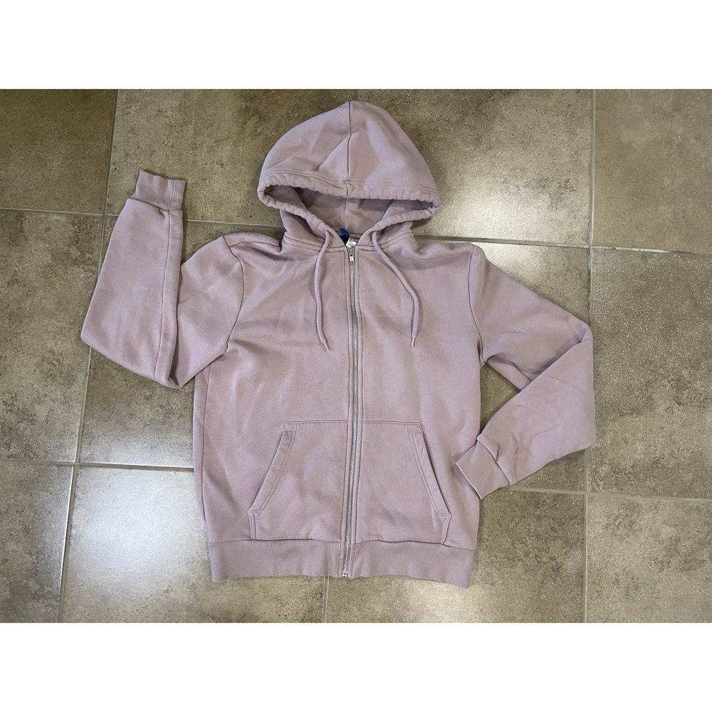 H&M Men's Sz M Pink Full Zip Hoodie Relaxed Fit Drawstring Pockets